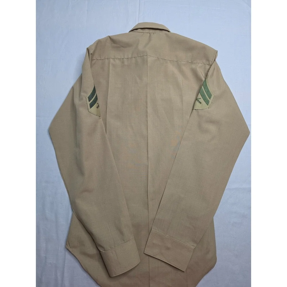 Men's Uniform Shirt 14x34 Khaki Wool Rifle Patch Button-Up Military Lot of 2